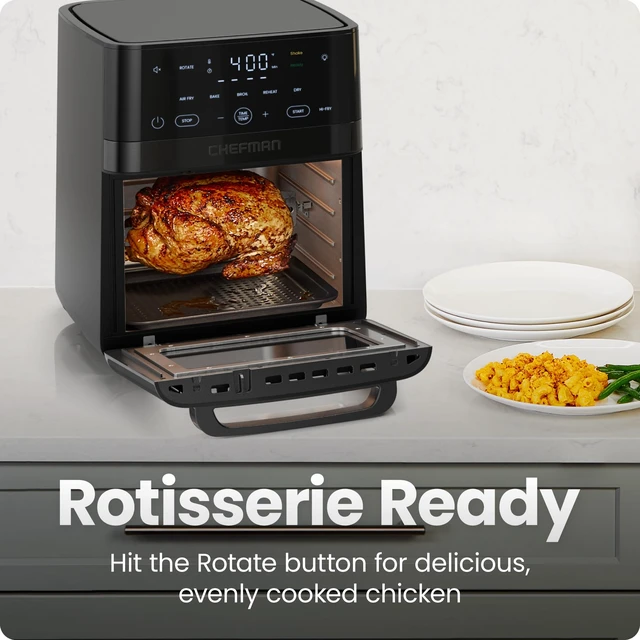 Alt view image 6 of 7 - Air Fryer 6-in-1, XL 14-Quart Multifunctional Airfryer with Touchscreen Controls, Rotisserie, Food Dehydrator, Convection Oven, Bake, Broil, and Reheat Functions, Windowed Door Black