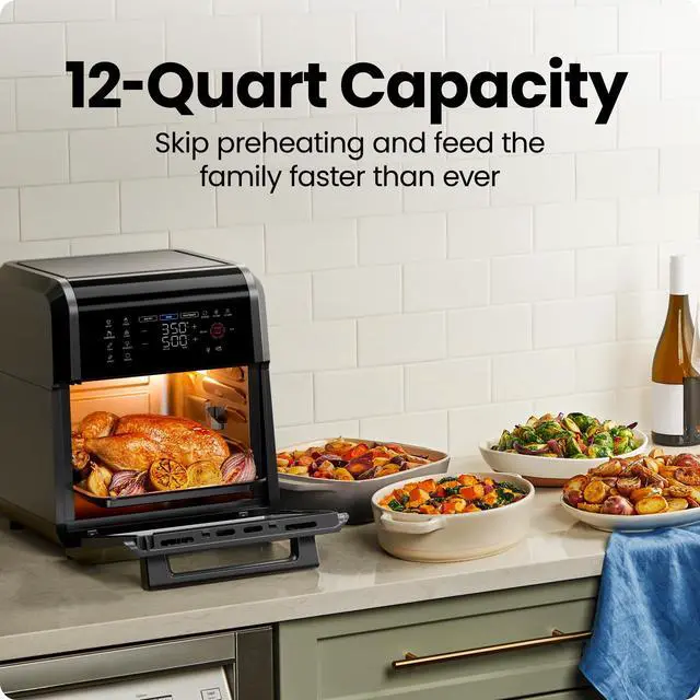 Alt view image 4 of 7 - 12-Quart 5-in-1 Air Fryer Oven with Digital Timer, Touchscreen, and 12 Presets - Family Size Countertop Convection Oven, Dishwasher-Safe Parts