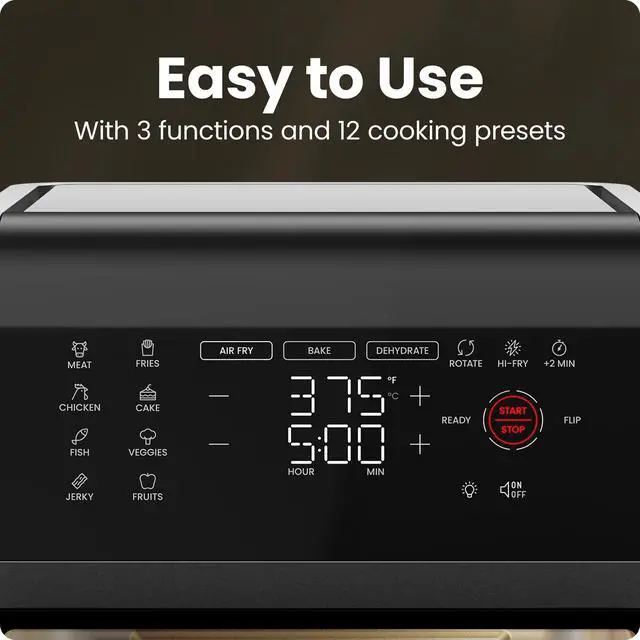 Alt view image 5 of 7 - 12-Quart 5-in-1 Air Fryer Oven with Digital Timer, Touchscreen, and 12 Presets - Family Size Countertop Convection Oven, Dishwasher-Safe Parts