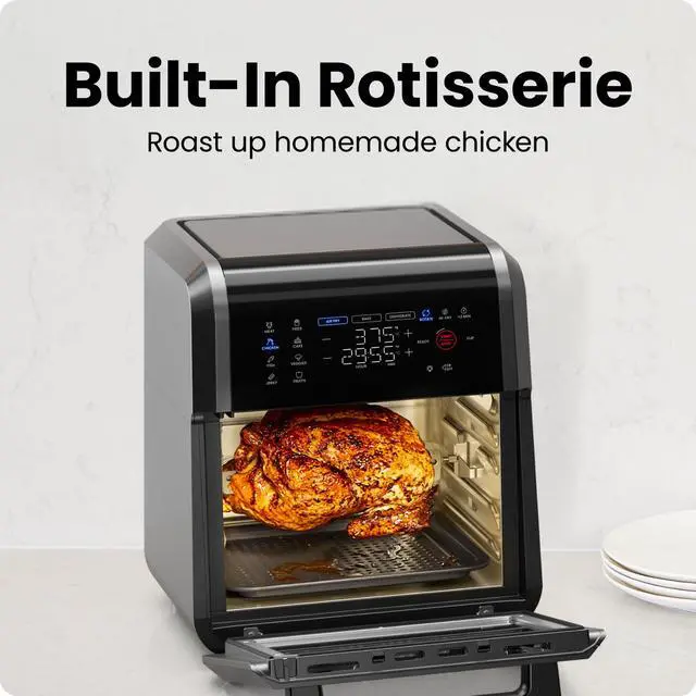 Alt view image 6 of 7 - 12-Quart 5-in-1 Air Fryer Oven with Digital Timer, Touchscreen, and 12 Presets - Family Size Countertop Convection Oven, Dishwasher-Safe Parts