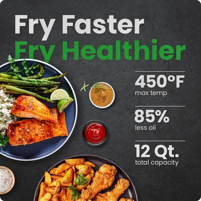 Alt view image 2 of 7 - 12-Quart 5-in-1 Air Fryer Oven with Digital Timer, Touchscreen, and 12 Presets - Family Size Countertop Convection Oven, Dishwasher-Safe Parts