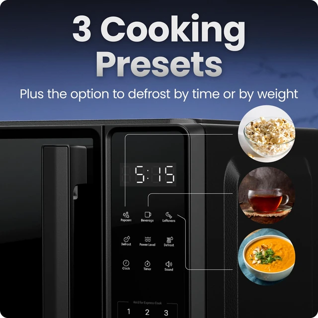 Alt view image 3 of 7 - Countertop Microwave Oven 0.7 Cu. Ft., 700 Watts with 10 Power Levels, 6 Cooking Presets with One-Touch Express Cook, Eco Mode, Child Safety Lock, & Mute Button - Black