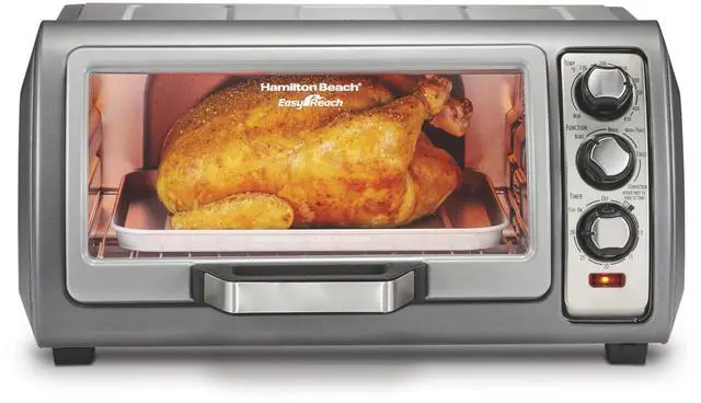 Main image of Easy Reach 6 Slice Countertop Convection Toaster Oven | Roll-Top Door For Easy Access | Bake, Broil & Toast Functions | 150 to 450ºF Adjustable Temp | Auto Shutoff | Silver