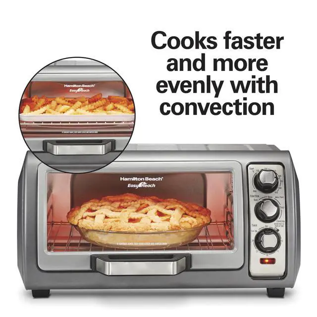 Alt view image 3 of 6 - Easy Reach 6 Slice Countertop Convection Toaster Oven | Roll-Top Door For Easy Access | Bake, Broil & Toast Functions | 150 to 450ºF Adjustable Temp | Auto Shutoff | Silver