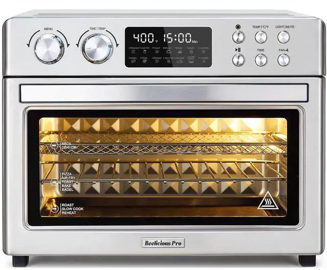 Main image of 28QT Air Fryer Toaster Oven Combo, Large 12-in-1 Convection Countertop Oven with Next-Gen HeatWave Convection, 3-Layer Cooking, Rotisserie for Chicken, Fits 11" Pizza, All Accessories, Stainless Steel