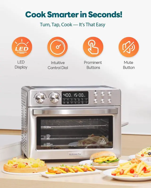 Alt view image 7 of 7 - 28QT Air Fryer Toaster Oven Combo, Large 12-in-1 Convection Countertop Oven with Next-Gen HeatWave Convection, 3-Layer Cooking, Rotisserie for Chicken, Fits 11" Pizza, All Accessories, Stainless Steel