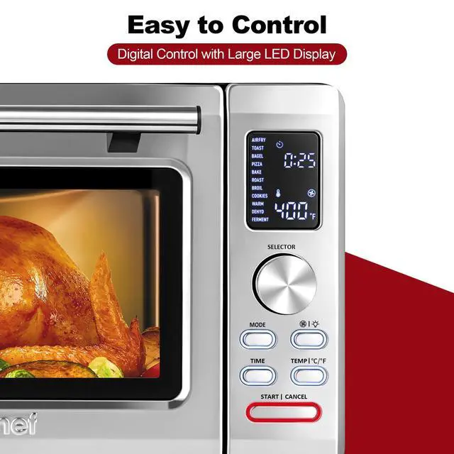 Alt view image 5 of 7 - TomaChef Air Fryer Toaster Oven Combo, 26.5QT Large Capacity with Visible Window, 11-in-1 Countertop Toaster Oven, 85% Less Oil Healthy Cooker for Family, PFAS Free & Stainless Steel