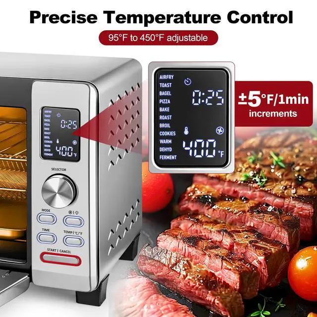 Alt view image 3 of 7 - TomaChef Air Fryer Toaster Oven Combo, 26.5QT Large Capacity with Visible Window, 11-in-1 Countertop Toaster Oven, 85% Less Oil Healthy Cooker for Family, PFAS Free & Stainless Steel