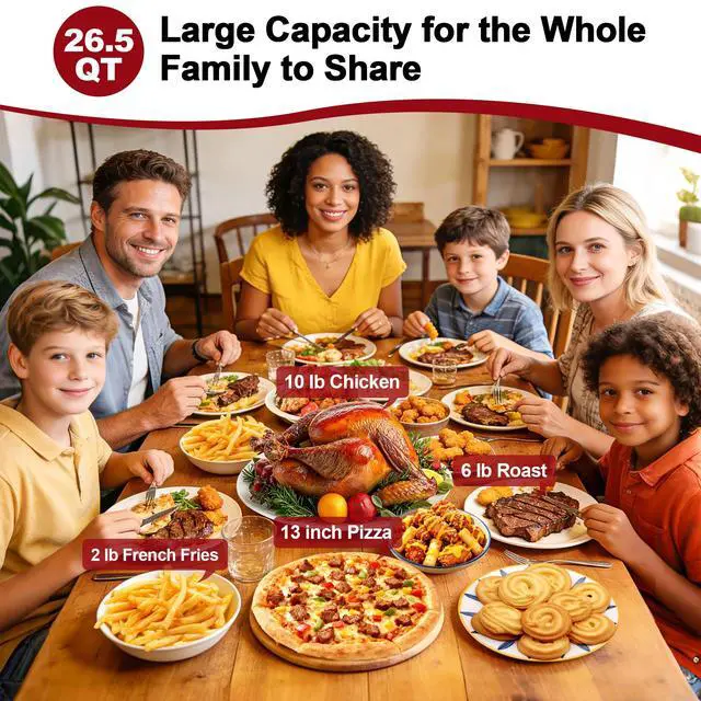 Alt view image 4 of 7 - TomaChef Air Fryer Toaster Oven Combo, 26.5QT Large Capacity with Visible Window, 11-in-1 Countertop Toaster Oven, 85% Less Oil Healthy Cooker for Family, PFAS Free & Stainless Steel