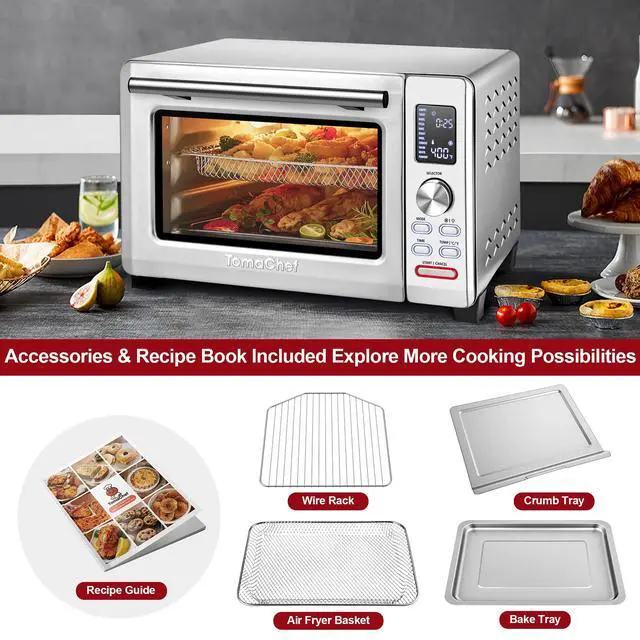 Alt view image 7 of 7 - TomaChef Air Fryer Toaster Oven Combo, 26.5QT Large Capacity with Visible Window, 11-in-1 Countertop Toaster Oven, 85% Less Oil Healthy Cooker for Family, PFAS Free & Stainless Steel