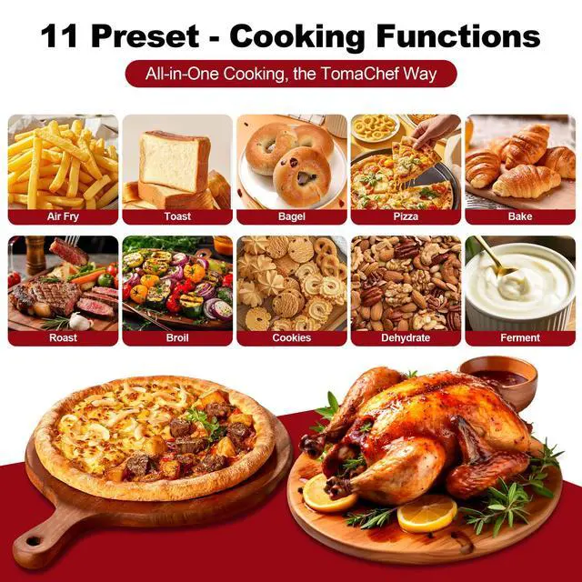 Alt view image 2 of 7 - TomaChef Air Fryer Toaster Oven Combo, 26.5QT Large Capacity with Visible Window, 11-in-1 Countertop Toaster Oven, 85% Less Oil Healthy Cooker for Family, PFAS Free & Stainless Steel