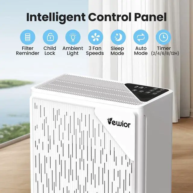 Alt view image 7 of 7 - Air Purifiers for Home Large Room up to 2535ft², VEWIOR H13 True HEPA Air Cleaner for Bedroom with PM2.5 Display Auto Air Quality Sensor, Fragrance Diffuser for Wildfire Smoke Pet Hair Dust