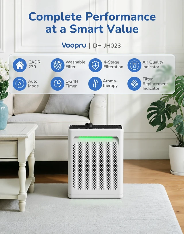 Alt view image 3 of 7 - Air Purifier for Home Bedroom, CADR 270 Powerful Bedroom Air Cleaner | Washable Pre-Filter, Sleep Mode, AQI Display, AUTOMode with Aromatherapy, Reduce Pets Hair Dust Pollen Odor, DH-JH023