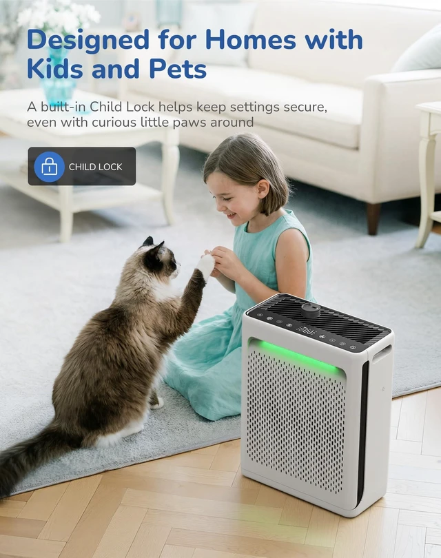 Alt view image 7 of 7 - Air Purifier for Home Bedroom, CADR 270 Powerful Bedroom Air Cleaner | Washable Pre-Filter, Sleep Mode, AQI Display, AUTOMode with Aromatherapy, Reduce Pets Hair Dust Pollen Odor, DH-JH023