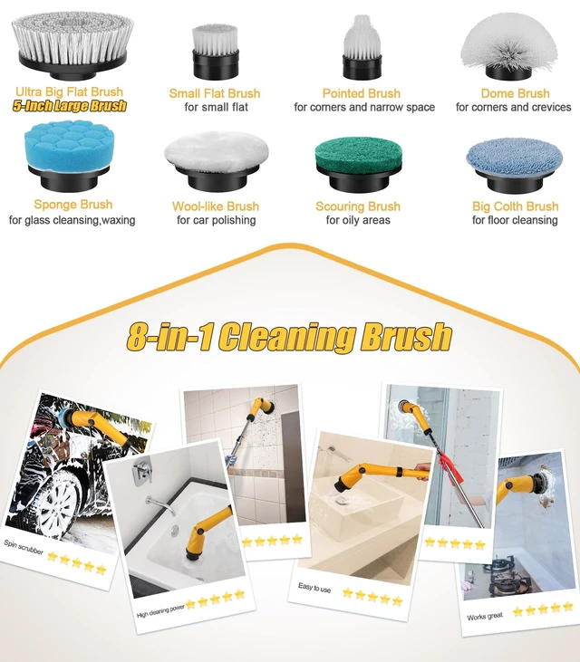 Alt view image 7 of 7 - Electric Spin Scrubber Q3, 6000mAh, Extra-Large Brush Head, 1200RPM | Floor Scrubber Machine with Long Handle, Cordless Cleaning Brush, 8 Brush Heads and Smart Display for Showers, Tubs and Tile