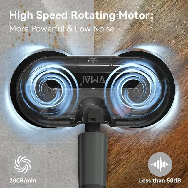 Alt view image 2 of 7 - VMAI Cordless Electric Mop for Floor Cleaning, Self-Propelled Spin Mop with LED Headlight & Water Spray, Up to 60 Mins Detachable Battery, 300ML Tank for Hardwood Tile Laminate Marble Floor