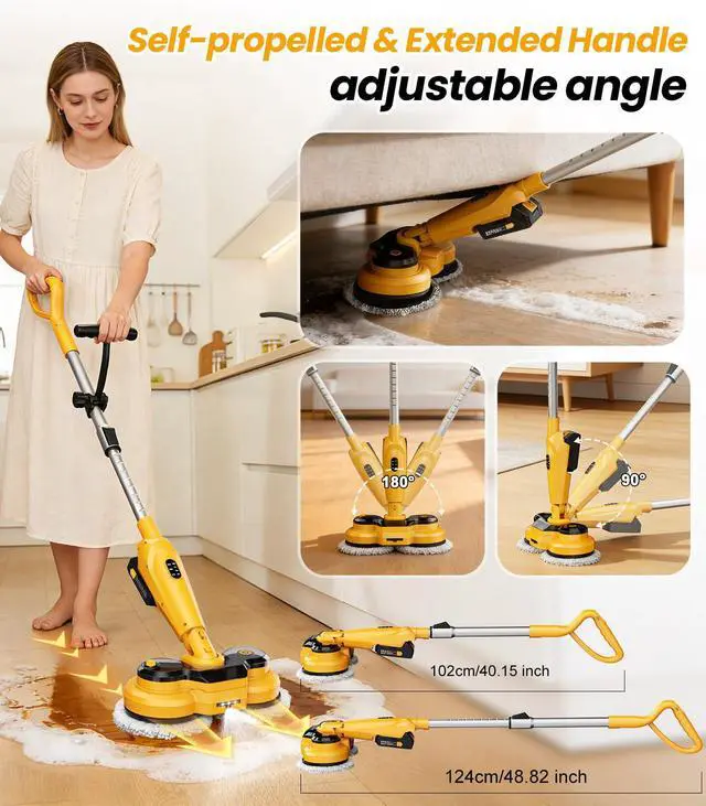 Alt view image 7 of 7 - qimedo 6000mAh Battery Cordless Electric Mop M3 Pro, 800RPM Electric Power Scrubber & Mops for Floor Cleaning, Automatic Spin Mops with Smart Display,Rotating Mop with LED Light & Water Spray