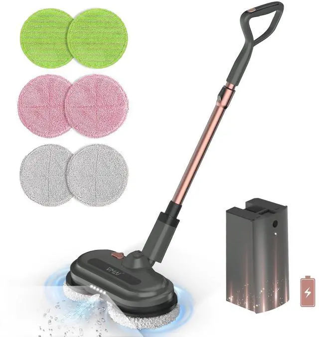 Main image of VMAI Cordless Electric Mop, Electric Mops for Floor Cleaning, Spin Mop with LED Headlight, Water Spray, Cordless Mop Up to 60 mins Detachable Battery, Floor Scrubber for Hardwood Floors