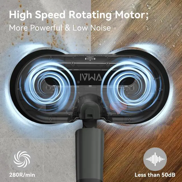Alt view image 2 of 7 - VMAI Cordless Electric Mop, Electric Mops for Floor Cleaning, Spin Mop with LED Headlight, Water Spray, Cordless Mop Up to 60 mins Detachable Battery, Floor Scrubber for Hardwood Floors