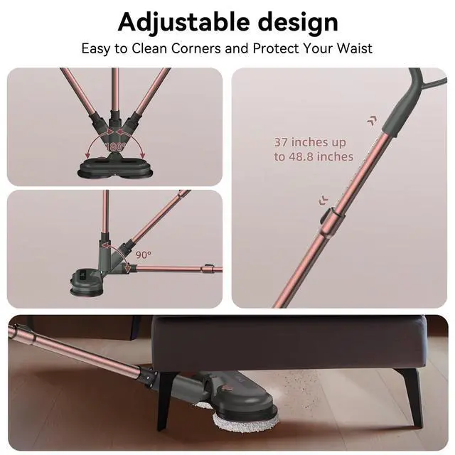 Alt view image 5 of 7 - VMAI Cordless Electric Mop, Electric Mops for Floor Cleaning, Spin Mop with LED Headlight, Water Spray, Cordless Mop Up to 60 mins Detachable Battery, Floor Scrubber for Hardwood Floors