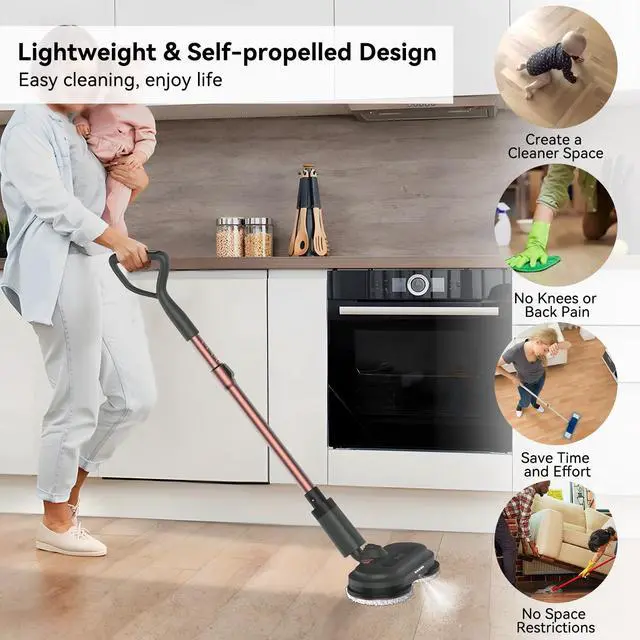 Alt view image 6 of 7 - VMAI Cordless Electric Mop, Electric Mops for Floor Cleaning, Spin Mop with LED Headlight, Water Spray, Cordless Mop Up to 60 mins Detachable Battery, Floor Scrubber for Hardwood Floors