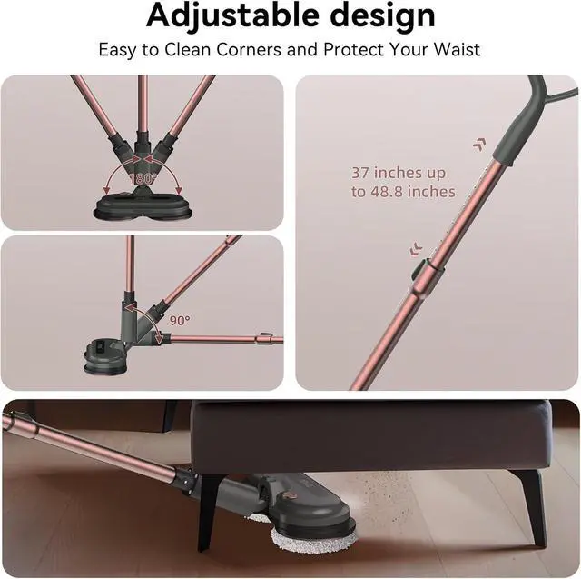 Alt view image 3 of 7 - Cordless Electric Mop, Electric Floor Cleaner with Water Sprayer & LED Headlights, Up to 60 mins Lasting Time, Powerful Spin Mop with Extendable Tube, Self-Propelled, Floor Cleaning Solution included