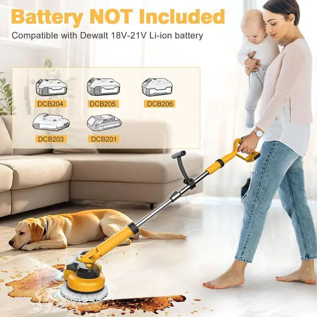 Alt view image 2 of 7 - Cordless Electric Mop for Dewalt 20V Battery (NO Battery), 2 In 1 Spin Mop & Floor Scrubber Machine with LED Light & Water Spray, 800 RPM Electric Mops for Floor Cleaning, Hardwood,Tile