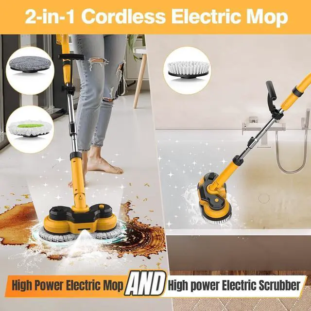 Alt view image 3 of 7 - Cordless Electric Mop for Dewalt 20V Battery (NO Battery), 2 In 1 Spin Mop & Floor Scrubber Machine with LED Light & Water Spray, 800 RPM Electric Mops for Floor Cleaning, Hardwood,Tile