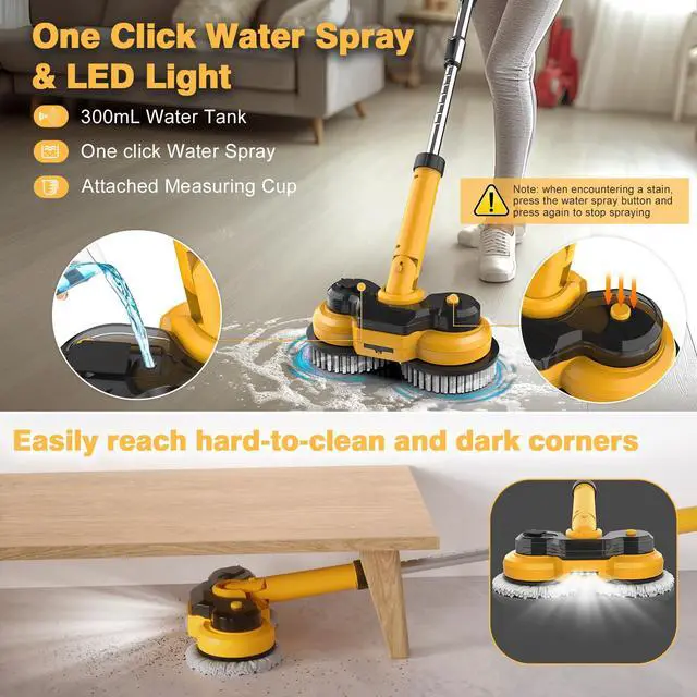 Alt view image 4 of 7 - Cordless Electric Mop for Dewalt 20V Battery (NO Battery), 2 In 1 Spin Mop & Floor Scrubber Machine with LED Light & Water Spray, 800 RPM Electric Mops for Floor Cleaning, Hardwood,Tile