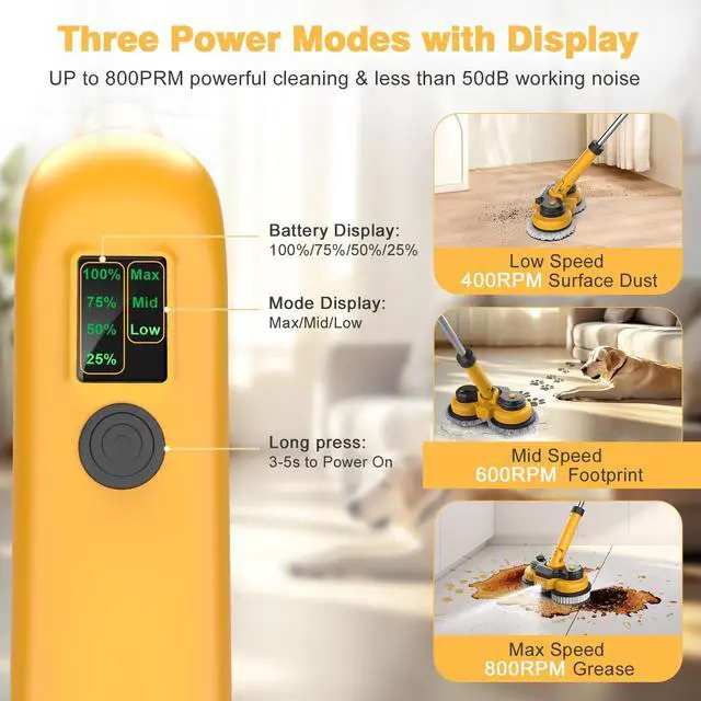 Alt view image 5 of 7 - Cordless Electric Mop for Dewalt 20V Battery (NO Battery), 2 In 1 Spin Mop & Floor Scrubber Machine with LED Light & Water Spray, 800 RPM Electric Mops for Floor Cleaning, Hardwood,Tile