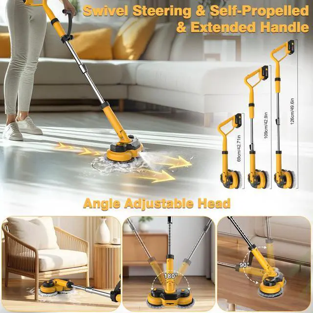 Alt view image 6 of 7 - Cordless Electric Mop for Dewalt 20V Battery (NO Battery), 2 In 1 Spin Mop & Floor Scrubber Machine with LED Light & Water Spray, 800 RPM Electric Mops for Floor Cleaning, Hardwood,Tile