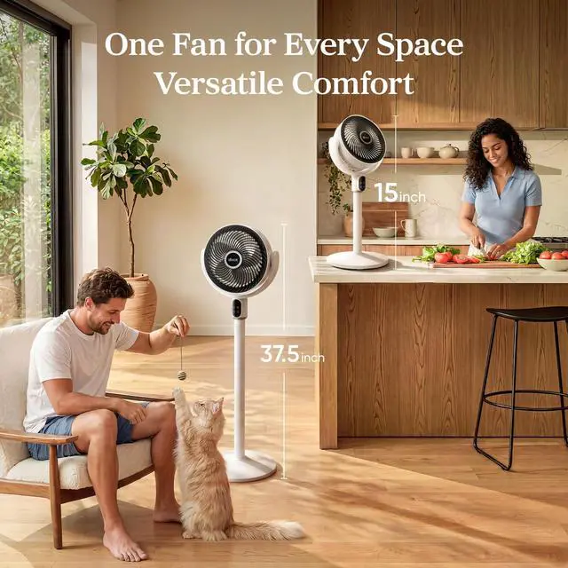 Alt view image 4 of 7 - Standing Fan for Bedroom, 20dB Quiet Pedestal Fan for Sleep, 1024 CFM Ultra-High Airflow, 90° Oscillating Floor Fan, DC Motor, 5 Speeds, 12H Timer, Remote, for Home, Room, Office, White