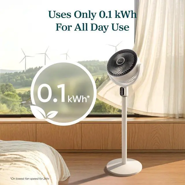 Alt view image 5 of 7 - Standing Fan for Bedroom, 20dB Quiet Pedestal Fan for Sleep, 1024 CFM Ultra-High Airflow, 90° Oscillating Floor Fan, DC Motor, 5 Speeds, 12H Timer, Remote, for Home, Room, Office, White
