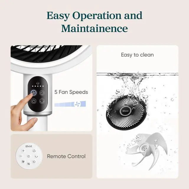 Alt view image 6 of 7 - Standing Fan for Bedroom, 20dB Quiet Pedestal Fan for Sleep, 1024 CFM Ultra-High Airflow, 90° Oscillating Floor Fan, DC Motor, 5 Speeds, 12H Timer, Remote, for Home, Room, Office, White