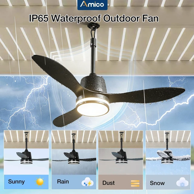 Alt view image 3 of 7 - 42" Outdoor Ceiling Fans with Lights, IP65 Waterproof Gazebo Fan Waterproof, Remote Control, 3000-6000K, 6 Speeds, Hook Hanging Plug in, for Patio Porch Pergola Garage