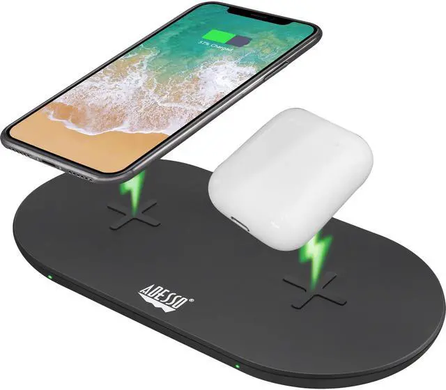 Alt view image 16 of 16 - Adesso AUH-1040 15W Max Dual Wireless 2 Coils Qi-Certified Fast Charging Pad