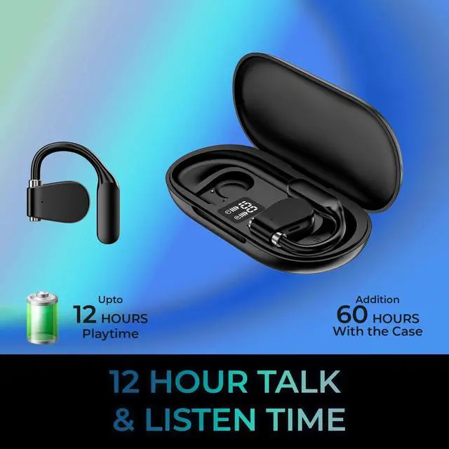 Alt view image 15 of 16 - Adesso Xtream T4 Wireless Headphones Open-Ear Bluetooth Earbuds with Charging Case XTREAMT4