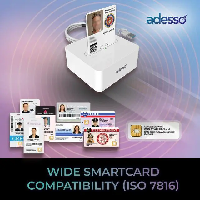 Alt view image 3 of 7 - Adesso SCR-500 USB-C Desktop Smart Card Reader with USB-A Adapter