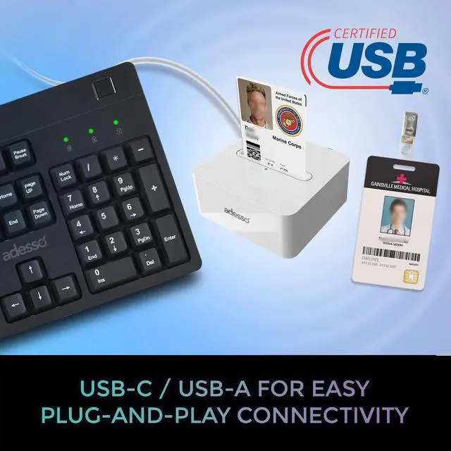 Alt view image 4 of 7 - Adesso SCR-500 USB-C Desktop Smart Card Reader with USB-A Adapter