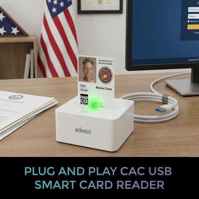 Alt view image 6 of 7 - Adesso SCR-500 USB-C Desktop Smart Card Reader with USB-A Adapter