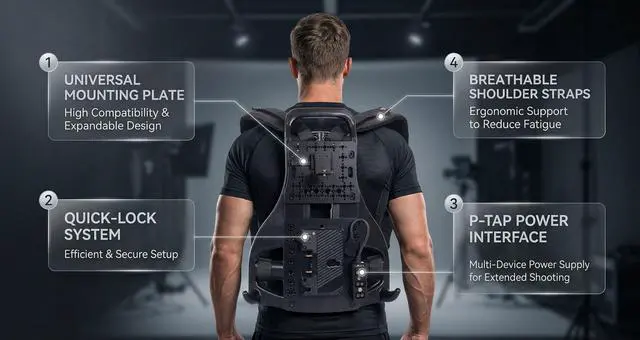 Alt view image 4 of 5 - SZJELEN Video Outdoor Live Streaming Broadcast Backpack Plate Vest With D-tap Splitter and V-Mount Bracket For Gold-Mount Battery