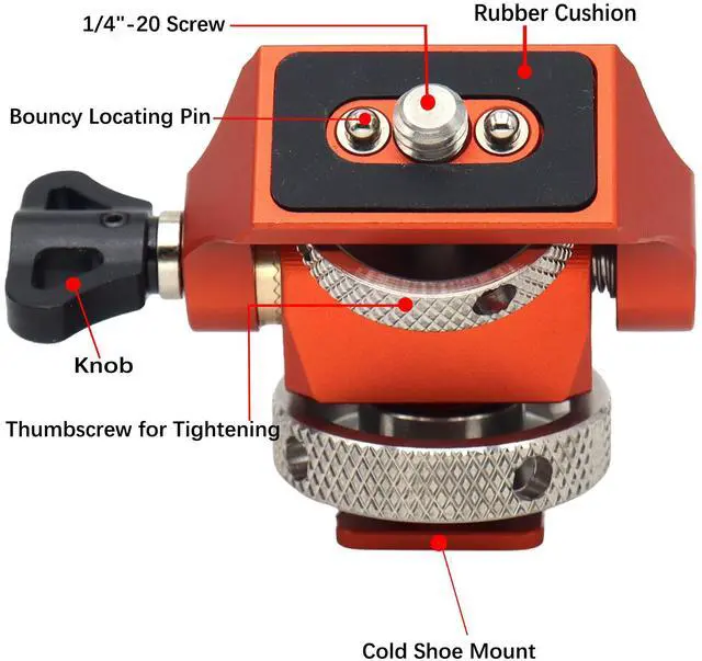 Alt view image 2 of 4 - SZJELEN Adjustable Camera Monitor Mount,Swivel Field Monitor Holder with Cold Shoe Mount 1/4"-20 Screw for 5 in and 7 in Monitor - Orange