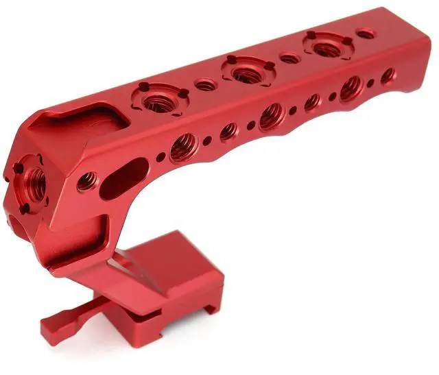 Main image of SZJELEN Camera Top Handle with 3/8"-16 ARRI-Style Locating Pins, NATO Clamp Mount, 1/4"-20 & 3/8"-16 Threads and 3 Cold Shoes for Camera Cages and Rigs - Red