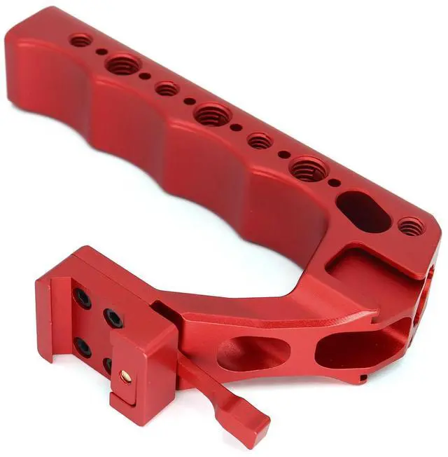 Alt view image 2 of 6 - SZJELEN Camera Top Handle with 3/8"-16 ARRI-Style Locating Pins, NATO Clamp Mount, 1/4"-20 & 3/8"-16 Threads and 3 Cold Shoes for Camera Cages and Rigs - Red