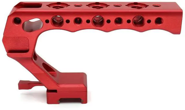 Alt view image 3 of 6 - SZJELEN Camera Top Handle with 3/8"-16 ARRI-Style Locating Pins, NATO Clamp Mount, 1/4"-20 & 3/8"-16 Threads and 3 Cold Shoes for Camera Cages and Rigs - Red