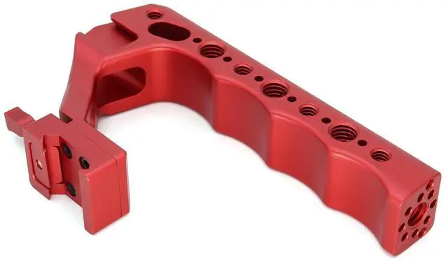 Alt view image 4 of 6 - SZJELEN Camera Top Handle with 3/8"-16 ARRI-Style Locating Pins, NATO Clamp Mount, 1/4"-20 & 3/8"-16 Threads and 3 Cold Shoes for Camera Cages and Rigs - Red