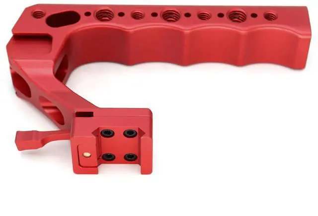 Alt view image 6 of 6 - SZJELEN Camera Top Handle with 3/8"-16 ARRI-Style Locating Pins, NATO Clamp Mount, 1/4"-20 & 3/8"-16 Threads and 3 Cold Shoes for Camera Cages and Rigs - Red