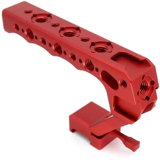 Alt view image 5 of 6 - SZJELEN Camera Top Handle with 3/8"-16 ARRI-Style Locating Pins, NATO Clamp Mount, 1/4"-20 & 3/8"-16 Threads and 3 Cold Shoes for Camera Cages and Rigs - Red