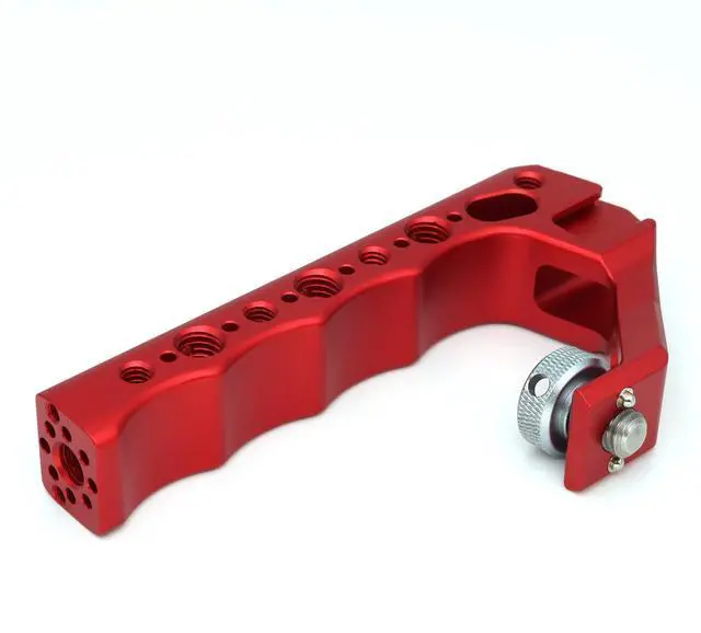 Alt view image 2 of 4 - SZJELEN 3/8" Screw Mount Camera Top Handle with Spring positioning Pins for Camera Cage, Microphone, LED Light, Monitor, 1/4" Screw Holes & 3 Cold Shoes - Red