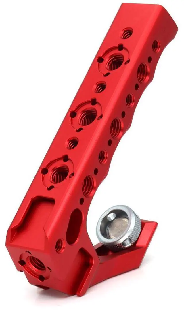 Main image of SZJELEN 3/8" Screw Mount Camera Top Handle with Spring positioning Pins for Camera Cage, Microphone, LED Light, Monitor, 1/4" Screw Holes & 3 Cold Shoes - Red